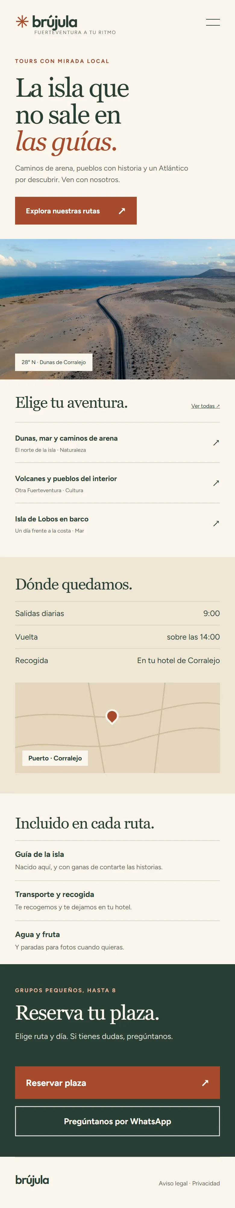 Web de Brújula Tours (tours y excursiones) vista en el móvil